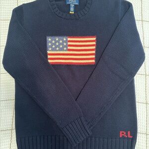 Ralph Lauren Boys XL (18-20) EUC The Iconic Flag Sweater Navy